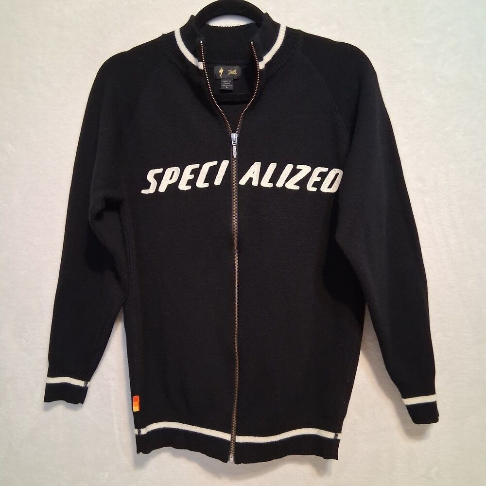 Specialized Women's L Jacket Black Wool Knit Full Zip Preppy Academia Runs Small
